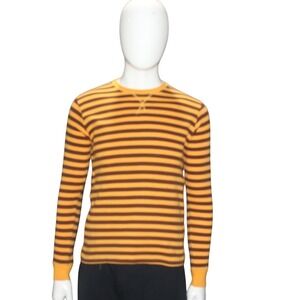 Evolution Brown Yellow Striped Long Sleeve Tee Retro Crewneck Shirt